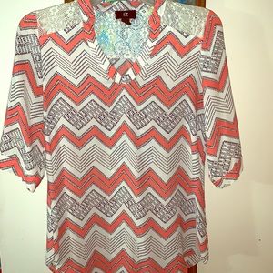 Coral, cream and lace sheer work blouse